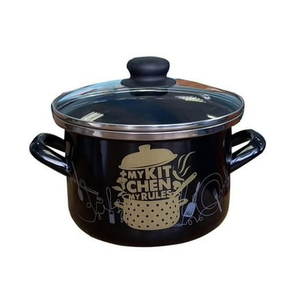 Stylish Enamel Stock Pot Cooking Pot and Glass Lid for Partyware - My Kitchen 3.2 Qt Black