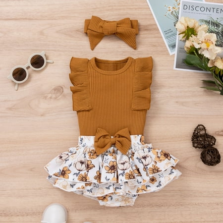 KONBECA Infant Girls Tops Skirt Outfit Sets Toddler Girls Pit-striped Lace Fly-sleeve Romper Floral Culottes Headb Three-piece Little Girls Top Infant Skirt Set Brown (6-9 Months)
KONBECA Infant Girls Tops Skirt Outfit Sets Toddler Girls Pit-striped Lace Fly-sleeve Romper Floral Culottes Headb Three-piece Little Girls Top Infant Skirt Set Brown (6-9 Months)