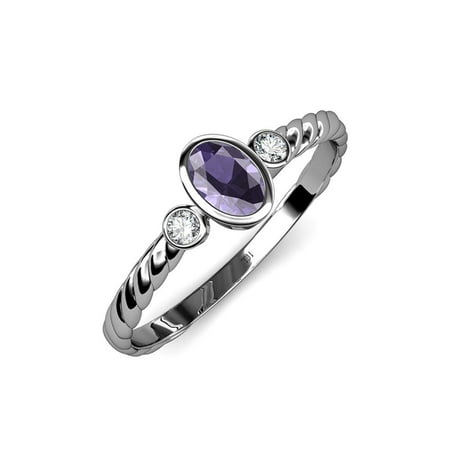 Iolite and Diamond (SI2-I1 G-H) Three Stone Rope Ring 0.53 ct tw in 14K White Gold.size 5.5
Iolite and Diamond (SI2-I1 G-H) Three Stone Rope Ring 0.53 ct tw in 14K White Gold.size 5.5