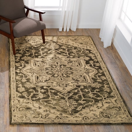 Alexander Home Hand-hooked Wool Grey Traditional Medallion Rug - 5' x 7'6"