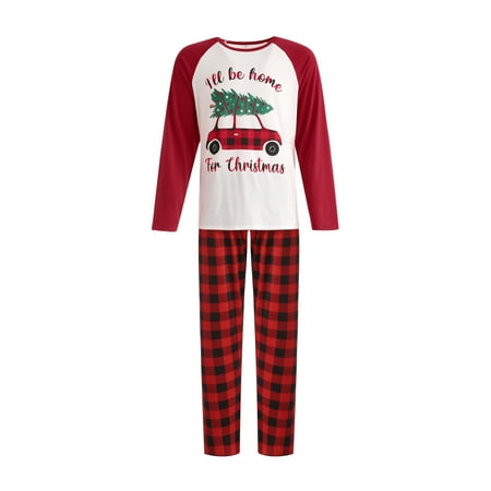 Qiylii Christmas Family Matching Pajamas Christmas Tree Car Pattern Plaid Clothing Sleepwear