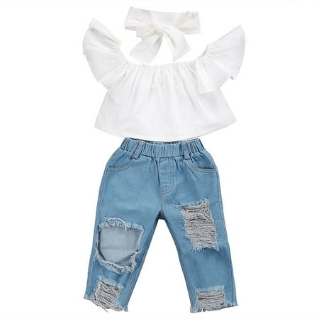BIZIZA Baby Girl Outfit 3-Piece Short Sleeve T Shirts Ruffle Headwear Summer Jean for 6M-5Y Child White 100
BIZIZA Baby Girl Outfit 3-Piece Short Sleeve T Shirts Ruffle Headwear Summer Jean for 6M-5Y Child White 100