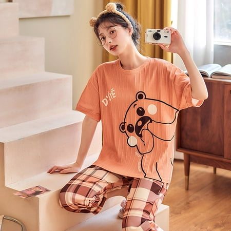 QWZNDZGR Summer Knitted Cotton Cartoon Pajamas Sets Women Pyjamas Sleepwear Nightwear Pijama Mujer Plus Size Calf-Length Pants Homewear
QWZNDZGR Summer Knitted Cotton Cartoon Pajamas Sets Women Pyjamas Sleepwear Nightwear Pijama Mujer Plus Size Calf-Length Pants Homewear