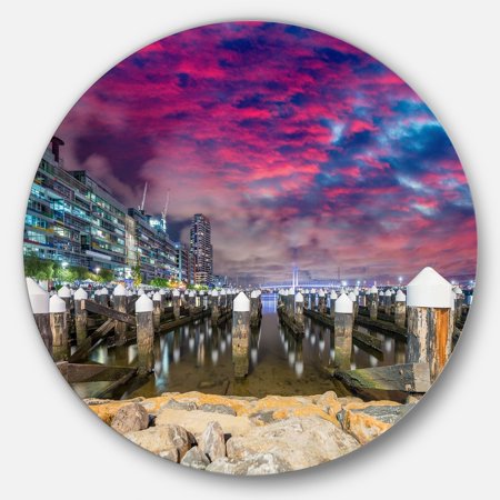DESIGN ART Designart 'Pier at Melbourne Harbor' Seascape Photo Disc Metal Artwork