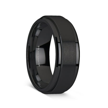 Revolve Black Tungsten Brushed Finish Spinner Ring Polished Base Spinning Wedding Band