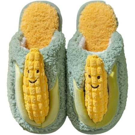 CoCopeaunt Women Men Fluffy Fur Warm Fuffy Winter Indoor Slippers Cute Stylish Corn Good Harvest Fashion Soft House Shoes