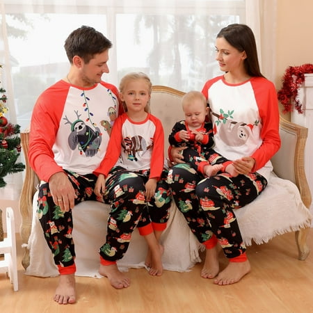 Besly Newest Christmas Pajamas for Family Cute Animal Print Long Sleeve PJS Set