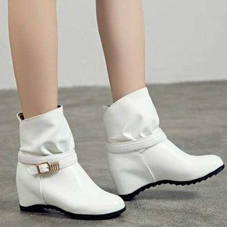 Ankle Boots Ladies Solid Color Leather Face Belt Buckle Zipper Fashion Inner Heightening Booties
Ankle Boots Ladies Solid Color Leather Face Belt Buckle Zipper Fashion Inner Heightening Booties