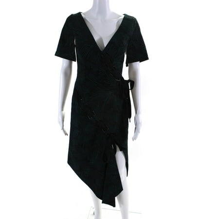 Acler Womens Back Zip Short Sleeve Strappy Shift Dress Black Green Size 4