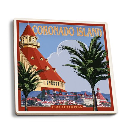 Coronado Island, California - Hotel Del Coronado - Lantern Press Artwork (Set of 4 Ceramic Coasters - Cork-backed, Absorbent)