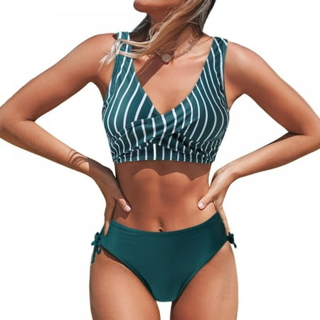 Women Two Piece Bikini Front Cross Swimsuits Bathing Suit Side Lace Up Bottom Floral Stripe Swimwear
Women Two Piece Bikini Front Cross Swimsuits Bathing Suit Side Lace Up Bottom Floral Stripe Swimwear