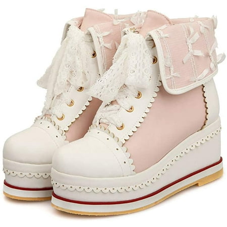 ASGE Women s Cute Lolita Boots Cosplay Brogue Wedge Boots
