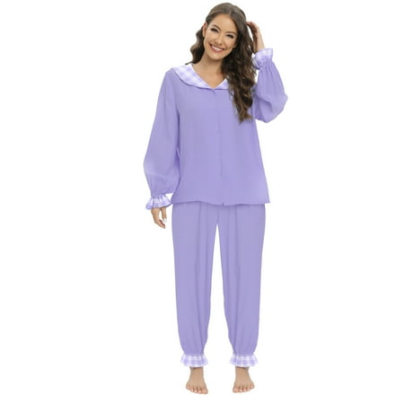WBQ Button Up Pajama Set for Women Lantern Long Sleeve Plaid Sailor Collar Shirt and Pajama Pants Soft Pjs Lounge Sets S-2XL
WBQ Button Up Pajama Set for Women Lantern Long Sleeve Plaid Sailor Collar Shirt and Pajama Pants Soft Pjs Lounge Sets S-2XL