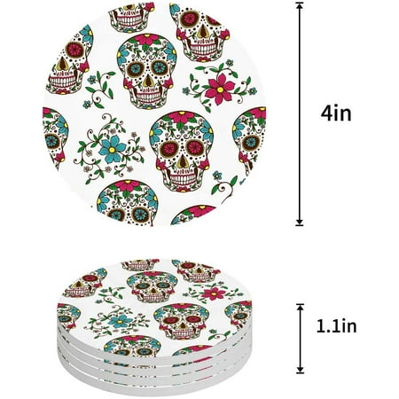 ZHANZZK Sugar Skull Graveyard Mask Design Set of 4 Round Coaster for Drinks Absorbent Ceramic Stone Coasters Cup Mat with Cork Base for Home Kitchen Room Coffee Table Bar Decor
ZHANZZK Sugar Skull Graveyard Mask Design Set of 4 Round Coaster for Drinks Absorbent Ceramic Stone Coasters Cup Mat with Cork Base for Home Kitchen Room Coffee Table Bar Decor