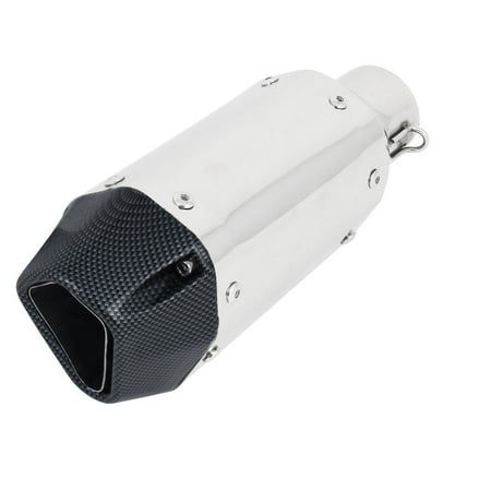 Motorcycle 250mm Length 48mm Inlet Dia Hexagonal Slip-On Muffler Silver Tone