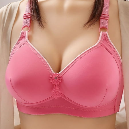 QLEICOM Everyday Bras for Women Women s Comfort Lift Wirefree Bra Embroidered Glossy Comfortable Breathable Bra Underwear No Rims Bras No Underwire Hot Pink Cup 36/80BC
