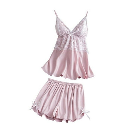 Topwoner Satin Pajama Set Solid Color Lace Stitching Pajama Set Sexy Padded Sling + Shorts
Topwoner Satin Pajama Set Solid Color Lace Stitching Pajama Set Sexy Padded Sling + Shorts