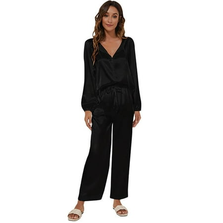 Women Pajamas Silk-like Loungewear Spring Autumn Long Sleeve Nighty Suit V-neck Shirt with Trousers 2-Piece Sleepwear Loose Nightwear
Women Pajamas Silk-like Loungewear Spring Autumn Long Sleeve Nighty Suit V-neck Shirt with Trousers 2-Piece Sleepwear Loose Nightwear