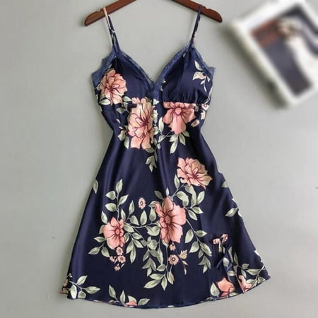 Clearance!Ladies Silk Satin Nightdress Sleeveless V-Neck Nightgown Nightdress Lace Sleepwear Nightwear for Women S-2XL