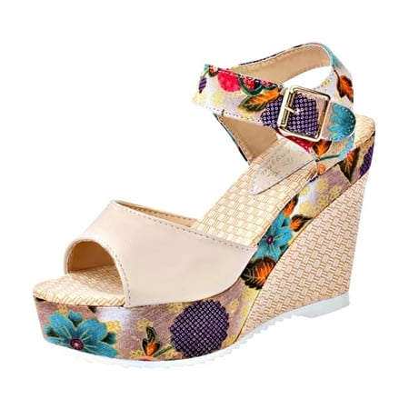 Print Slope heel Sandals for Women Fish Mouth Platform High Heels Wedge Sandal Lace Unpositioned Printing National Style Slope Sandals Beige 
Print Slope heel Sandals for Women Fish Mouth Platform High Heels Wedge Sandal Lace Unpositioned Printing National Style Slope Sandals Beige
