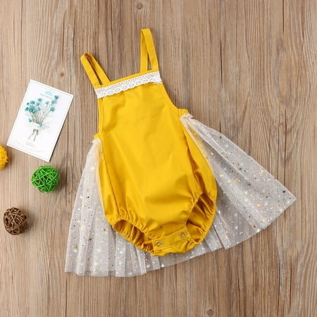 Infant Baby Girls Fashion Lovely Lace Tulle Sleeveless Bow Romper Jumpsuit Summer Dress Kids Wear