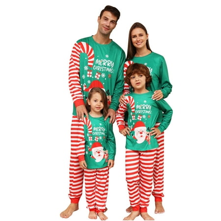

EGNMCR Matching Family Christmas Pajamas Holiday Xmas Sleepwear Sets Santa Print Long Sleeve Tops Xmas Striped Pant Matching Pajamas for Family Merry Christmas Women Outfit on Clearance