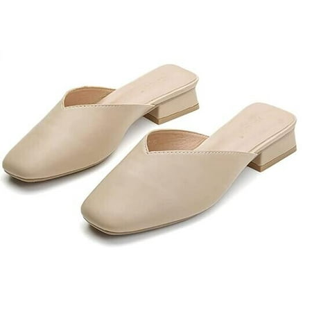 Women s Square Toe Mules Shoes Backless Low Chunky Heel Slides Sandals Size 8.5