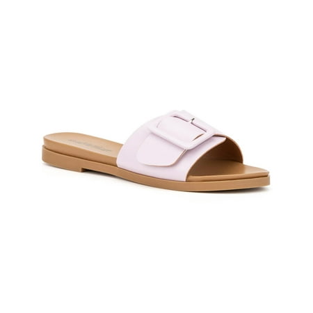 Olivia Miller Womens Faux Leather Slip On Flat Sandals