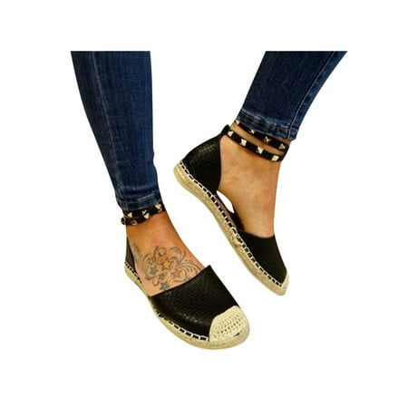 Zodanni Ladies Flat Sandals Closed Toe Espadrilles Beach Casual Shoes Lightweight Sandal Walking Studded Summer D orsay Flats Black 8