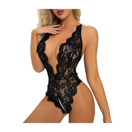 Women Halter Babydoll Lingerie Sleeveless Deep V Neck Floral Lace High Cut Bodysuit
Women Halter Babydoll Lingerie Sleeveless Deep V Neck Floral Lace High Cut Bodysuit