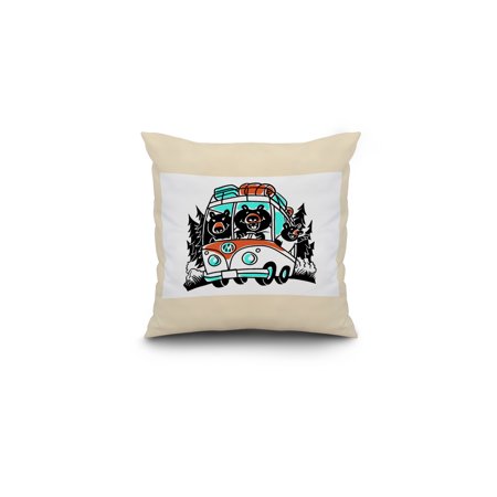 Bear Family Vacation - Mid Century Inspired - Lantern Press Artwork (16x16 Spun Polyester Pillow, White Border)