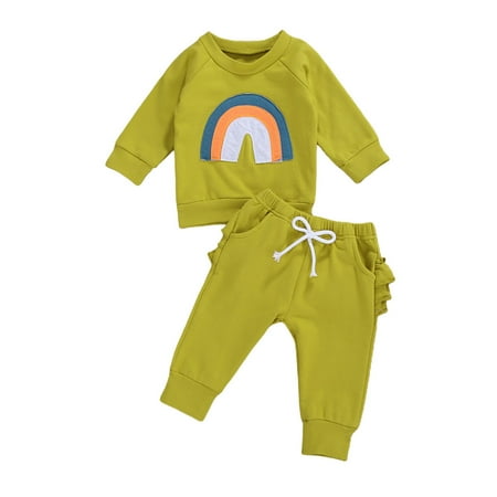 Baby Girl Shirt Pants Suit Rainbow Printed O-Neck Long Sleeve Lace-up Layered Ruffle 2-Piece Clothes
Baby Girl Shirt Pants Suit Rainbow Printed O-Neck Long Sleeve Lace-up Layered Ruffle 2-Piece Clothes