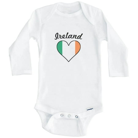 Irish Flag Heart Ireland One Piece Baby Bodysuit (Long Sleeve) 3-6 Months White