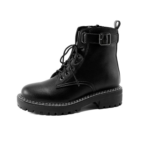 Buckle Decor Zipper Side Lace-up Combat Boots Women‘s Trendy Black Faux Leather Round Toe Boots
Buckle Decor Zipper Side Lace-up Combat Boots Women‘s Trendy Black Faux Leather Round Toe Boots