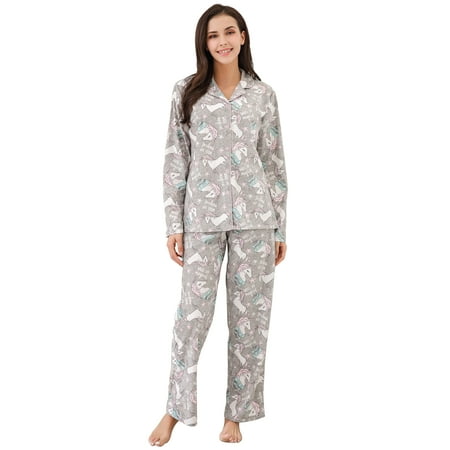 Richie House Women s Knit Flannel Pajama Sleepwear Set with Pants RHW2843