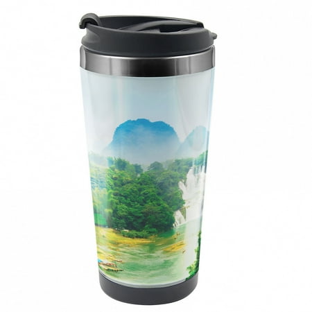 Nature Travel Mug Misty Jungle Forest Steel Thermal Cup 16 oz by Ambesonne