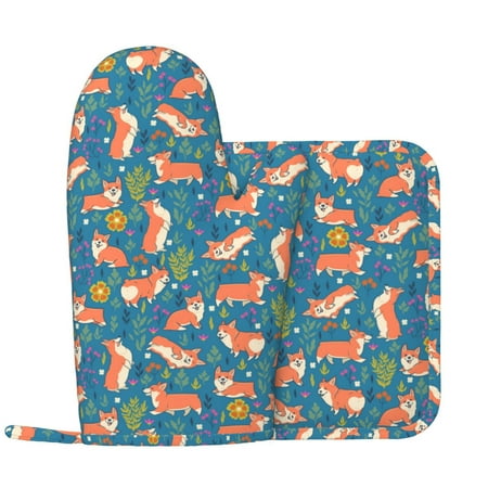 Corgi with Flowers Oven Mitts and Pot Holders Sets with 1 Non-Slip Left Silicone Oven Mitts and 1 Heatproof Insulated Hot Pads for Kitchen Use in Cooking Baking Grilling
Corgi with Flowers Oven Mitts and Pot Holders Sets with 1 Non-Slip Left Silicone Oven Mitts and 1 Heatproof Insulated Hot Pads for Kitchen Use in Cooking Baking Grilling