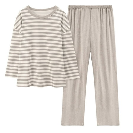 Women 2 Piece Outfits Sets Stripe Gradient Pure Color Imitation Cotton Pajamas Casual Loose Long Sleeved Top And Trousers Pants Set For Women
Women 2 Piece Outfits Sets Stripe Gradient Pure Color Imitation Cotton Pajamas Casual Loose Long Sleeved Top And Trousers Pants Set For Women