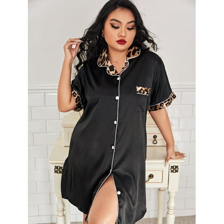 Casual Women s Plus Short Sleeve Leopard Nightdress Black 1XL(14) for Summer F220102Y
Casual Women s Plus Short Sleeve Leopard Nightdress Black 1XL(14) for Summer F220102Y
