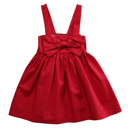 Spring hue Kids Baby Girls Sundress Bowknot Red Party Princess Dress