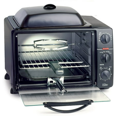 Elite Pro 23-Liter Toaster Oven with Rotisserie & Grill\/Griddle Top with Lid