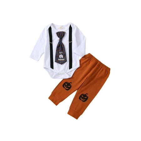 Amuver Baby Boys 2 Pieces Halloween Outfits Round Neck Suspender Print Tie Long Sleeve Romper + Pumpkin Print Long Pants Set
Amuver Baby Boys 2 Pieces Halloween Outfits Round Neck Suspender Print Tie Long Sleeve Romper + Pumpkin Print Long Pants Set