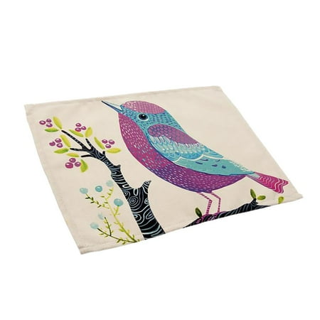 Insulation Non-slip Insulation Washable Placemats Birds Priting 42x32cm 2