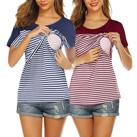 Maternity Tops Womens Maternity Short Sleeve Crew Neck Striped Printed Nursed Tops T Shirt For Breastfeeding 2 Pack Blue S
Maternity Tops Womens Maternity Short Sleeve Crew Neck Striped Printed Nursed Tops T Shirt For Breastfeeding 2 Pack Blue S