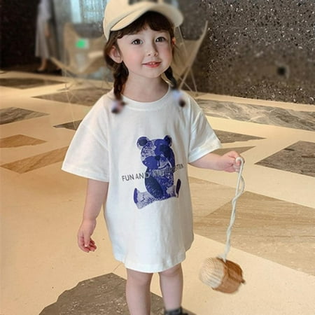 Girls T-Shirts Summer Round Neck Mid-length Tops Clothes for 4-6 Years with Cute Bear Pattern
Girls T-Shirts Summer Round Neck Mid-length Tops Clothes for 4-6 Years with Cute Bear Pattern