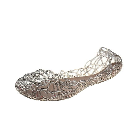 Pntutb Shoes Summer Hollow Out Flat Sandals Womens Casual Shoes Crystal Plastic Jelly Shoes