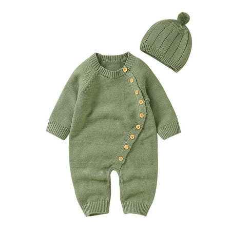 

NECHOLOGY Boys 18 Month Summer Clothes Boy Girl Solid Knitted Sweater Baby Jumpsuit Romper Cotton Set Boy Sweater Green 0-3 Months