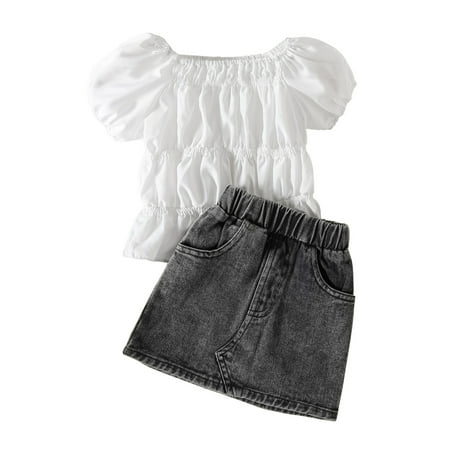 Zlekejiko Toddler Kids Baby Girls Short Puff Sleeve Ruffle T Shirt Tops Denim Skirts 2PCS Princess Outfits Clothes Set
Zlekejiko Toddler Kids Baby Girls Short Puff Sleeve Ruffle T Shirt Tops Denim Skirts 2PCS Princess Outfits Clothes Set