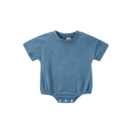 Baby Boy Girl Bubble Romper Infant Oversize Plain Crewneck T-Shirt Onesie Pullover Bodysuit Tops