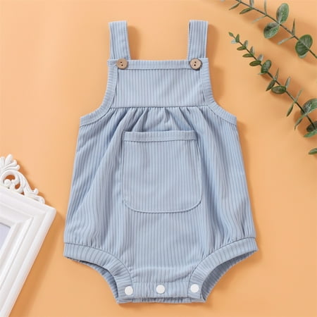 PatPat Baby Pretty Candy Color Solid Pocket Strappy Romper